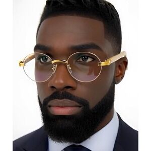 Men Clear Eye Glasses Marble Arms Light Weight Gold Frameless Street Wear Lentes